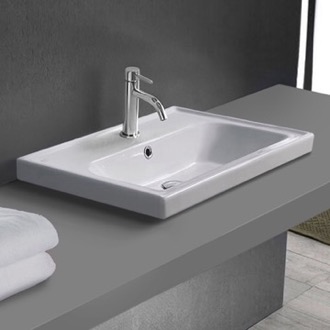 Bathroom Sink Drop In Sink in Ceramic, Modern, Rectangular CeraStyle 030900-U/D